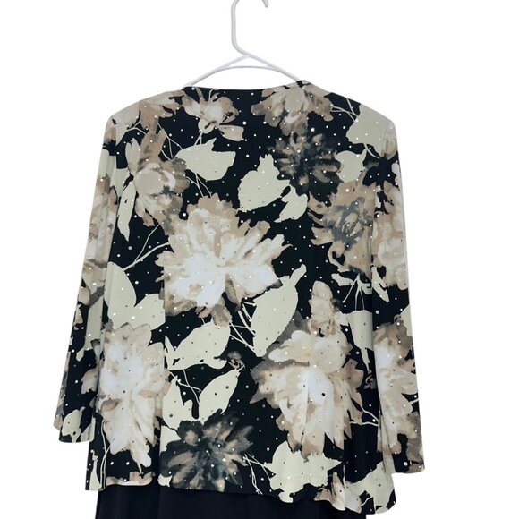 Jessica Howard Women Floral Print Sequin Jacket Maxi Dress Set SZ 6 Black/Beige - Picture 15 of 16